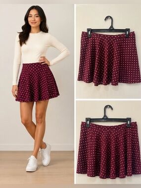 Abercrombie & Fitch Burgundy Polka Dot Skater Mini Skirt